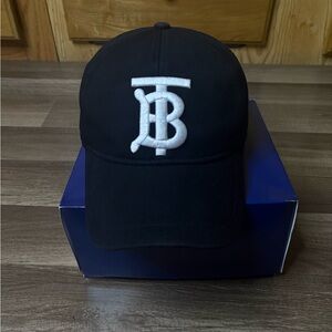 Burberry Black TB Monogram Baseball Cap Adjustable Check Pattern Men M